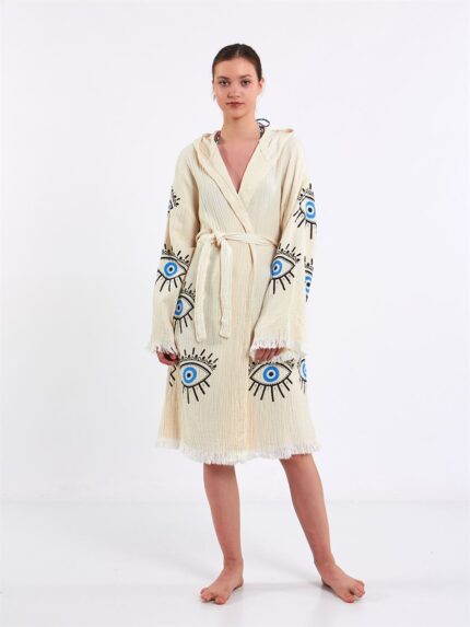 Big Blue Eye Kapşonlu Kimono