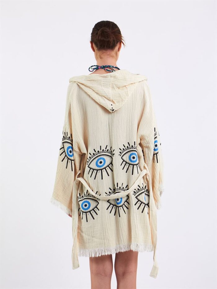 Big Blue Eye Kapşonlu Kısa Kimono