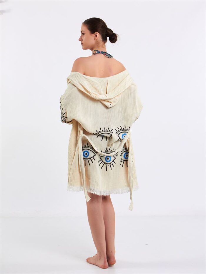 Big Blue Eye Kapşonlu Kısa Kimono