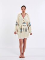 Big Blue Eye Kapşonlu Kısa Kimono