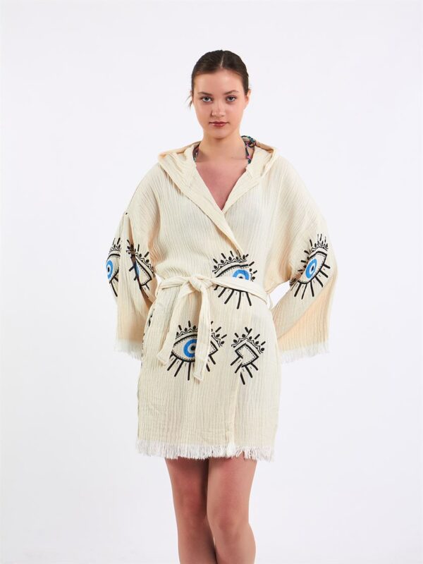 Big Blue Eye Kurzer Kimono mit Kapuze