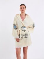 Big Blue Eye Kapşonlu Kısa Kimono