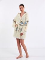 Big Blue Eye Kapşonlu Kısa Kimono