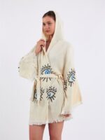 Big Blue Eye Kapşonlu Kısa Kimono