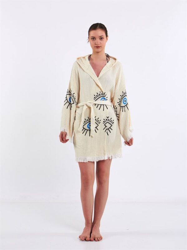 Big Blue Eye Kurzer Kimono mit Kapuze