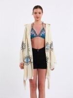 Big Blue Eye Kapşonlu Kısa Kimono