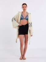 Big Blue Eye Kapşonlu Kısa Kimono