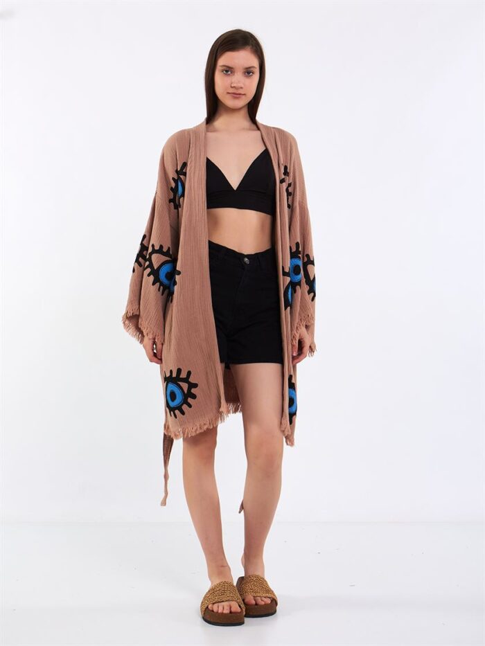 Big Blue Short Kimono Brown