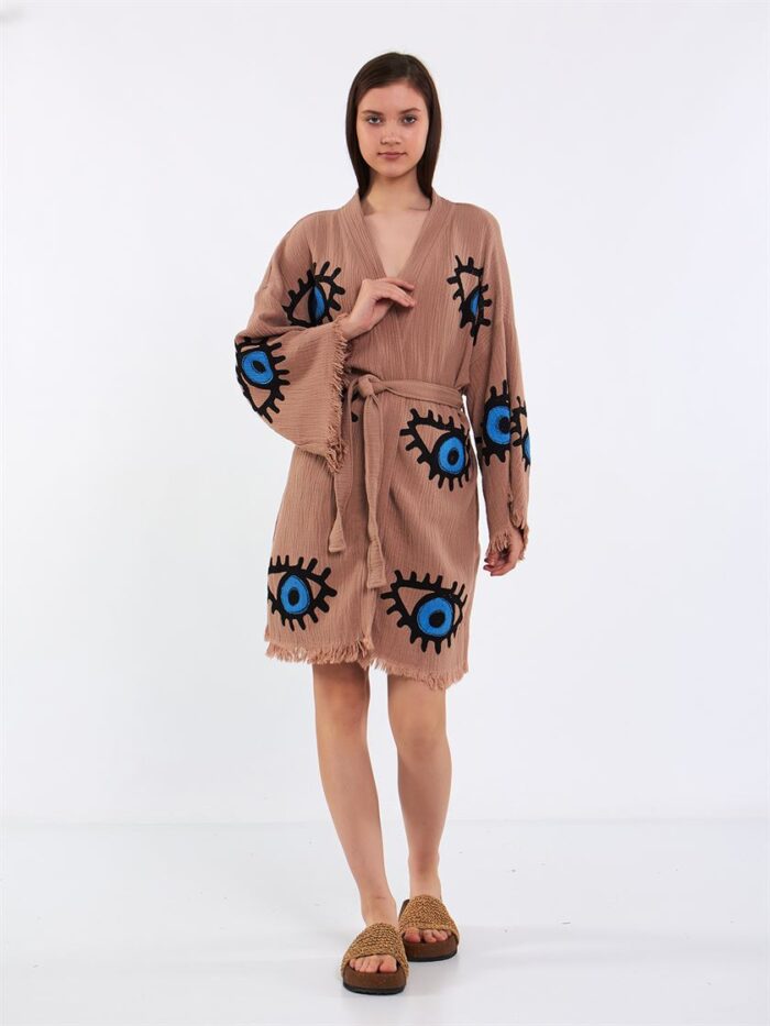 Big Blue Short Kimono Brown