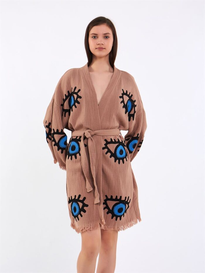 Big Blue Short Kimono Brown