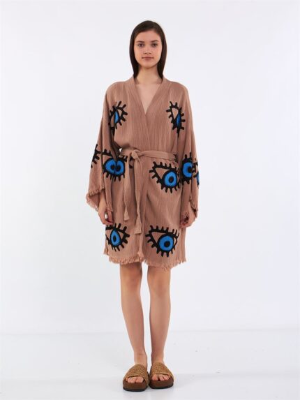 Big Blue Kısa Kimono Kahverengi
