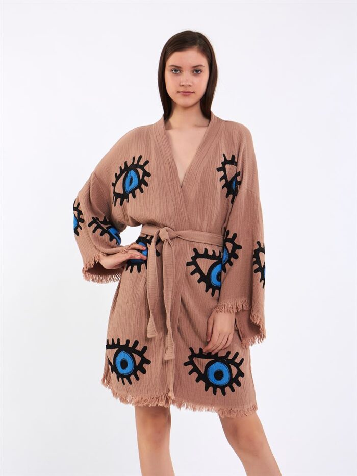 Big Blue Short Kimono Brown