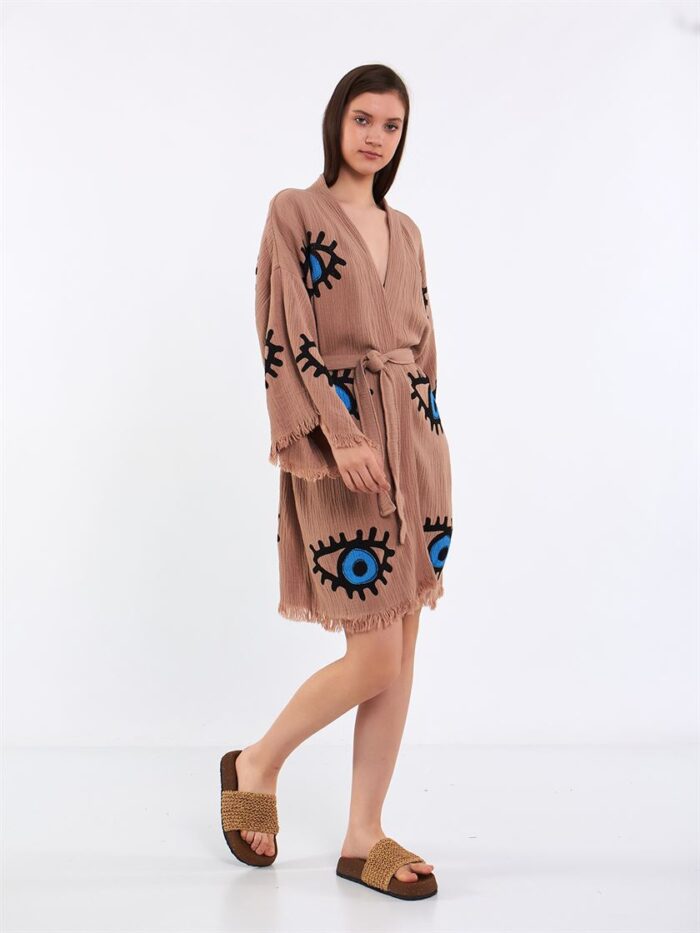 Big Blue Short Kimono Brown