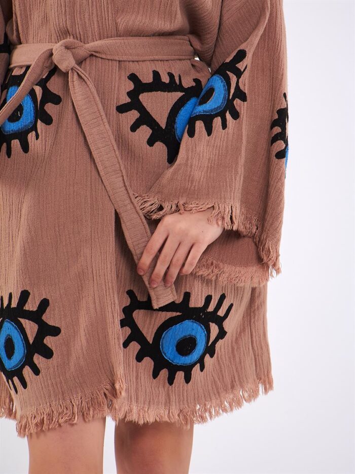 Big Blue Short Kimono Brown