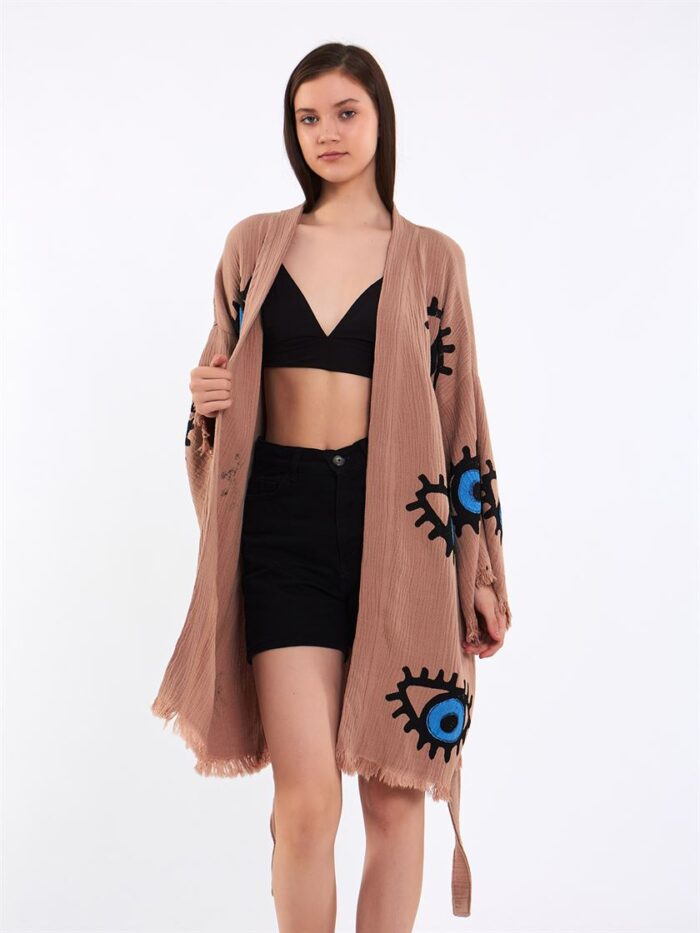 Big Blue Short Kimono Brown