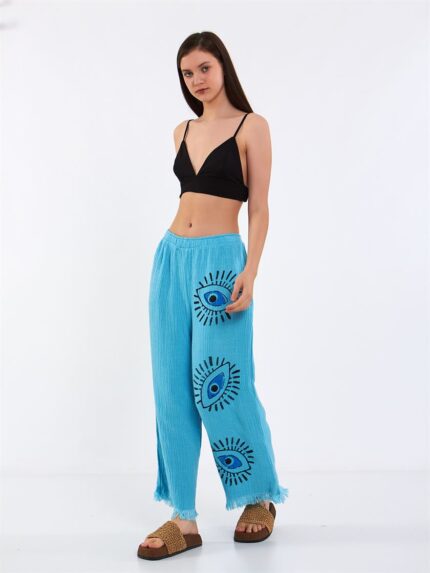 Big Eye Muslin Trousers Turquoise