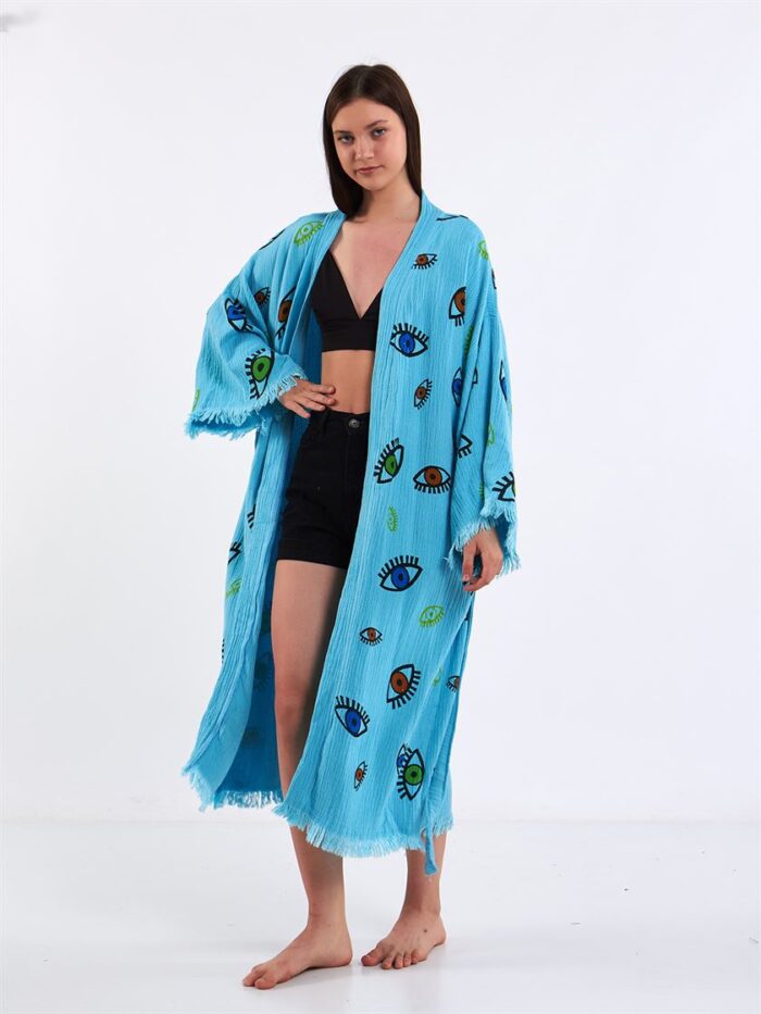Bunte Augen Türkisfarbener Kimono Bunte Augen Türkisfarbener Kimono