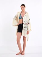 Face Art Kapşonlu Kısa Kimono