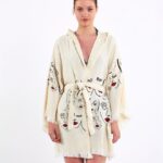 Face Art Kapşonlu Kısa Kimono