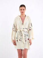 Face Art Kapşonlu Kısa Kimono