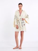 Face Art Kapşonlu Kısa Kimono