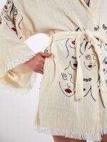Face Art Kapşonlu Kısa Kimono