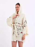 Face Art Kapşonlu Kısa Kimono