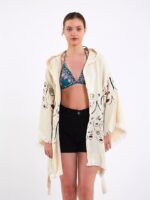 Face Art Kapşonlu Kısa Kimono