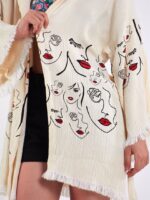 Face Art Kapşonlu Kısa Kimono