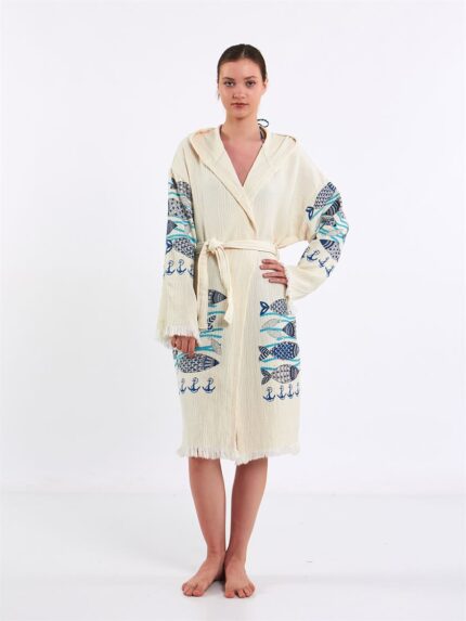 Fishes Kapşonlu Kimono