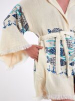 Fishes Kapşonlu Kısa Kimono