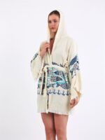 Fishes Kapşonlu Kısa Kimono