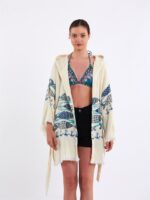 Fishes Kapşonlu Kısa Kimono