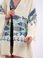 Fishes Kapşonlu Kısa Kimono