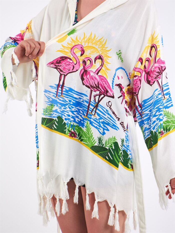 Flamingo Kapşonlu Kısa Pareo Flamingo Kapşonlu Kısa Pareo