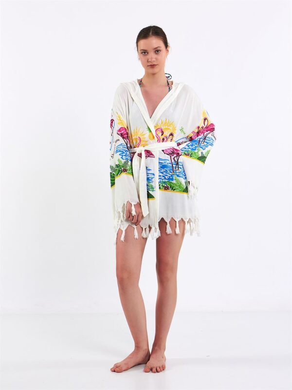 Flamingo Kapşonlu Kısa Pareo