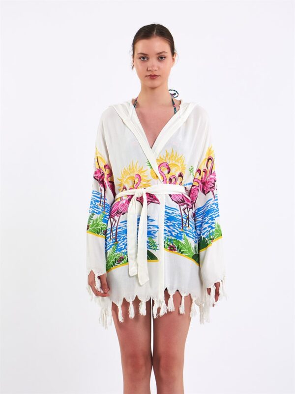 Flamingo Kapşonlu Kısa Pareo