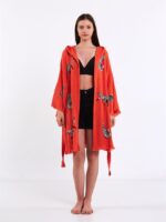 Leopar Açık Kırmızı Kısa Kimono
