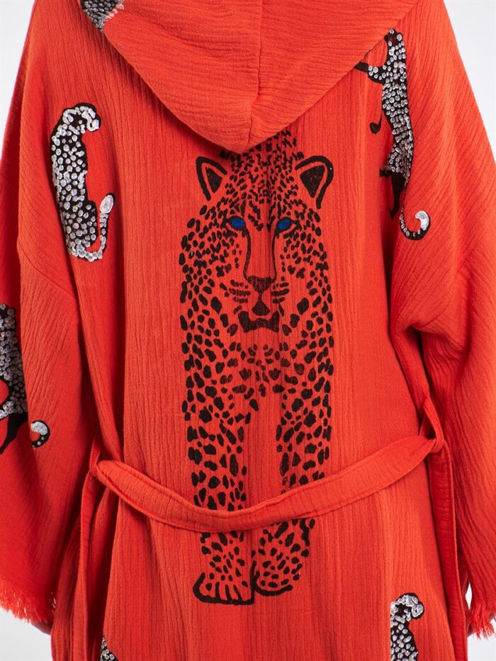 Leopar Açık Kırmızı Kısa Kimono Leopar Açık Kırmızı Kısa Kimono