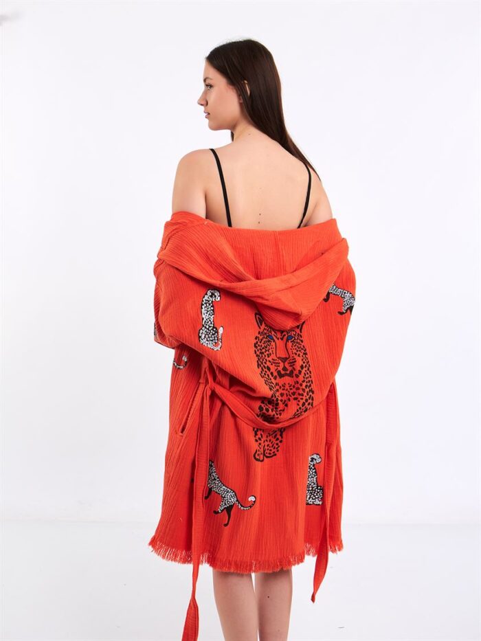 Leopar Açık Kırmızı Kısa Kimono Leopar Açık Kırmızı Kısa Kimono