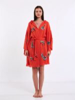Leopar Açık Kırmızı Kısa Kimono