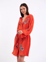 Leopar Açık Kırmızı Kısa Kimono