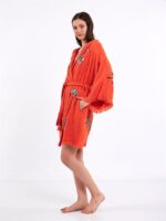 Leopar Açık Kırmızı Kısa Kimono