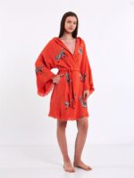 Leopar Açık Kırmızı Kısa Kimono