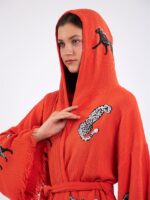 Leopar Açık Kırmızı Kısa Kimono