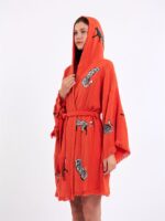 Leopar Açık Kırmızı Kısa Kimono