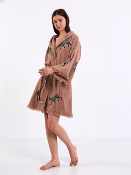 كيمونو قصير جاف جاف بلون وردة النمر