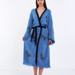 Kimono mit Leopardengürtel Blau