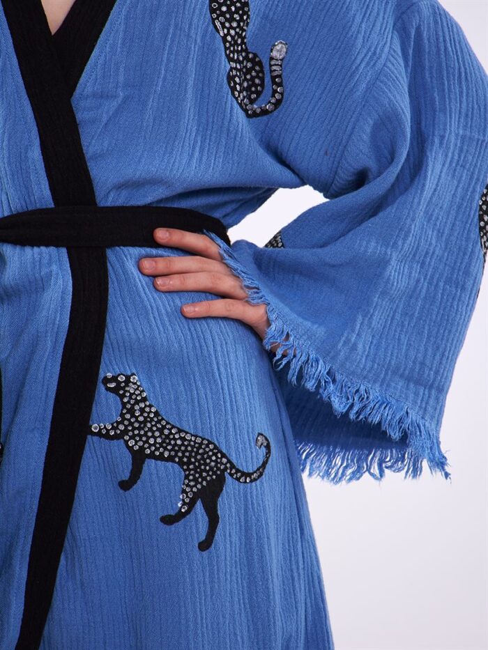 Leopar Kuşaklı Kimono Mavi Leopar Kuşaklı Kimono Mavi