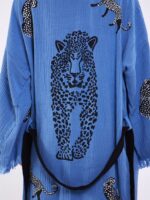 Leopar Kuşaklı Kimono Mavi